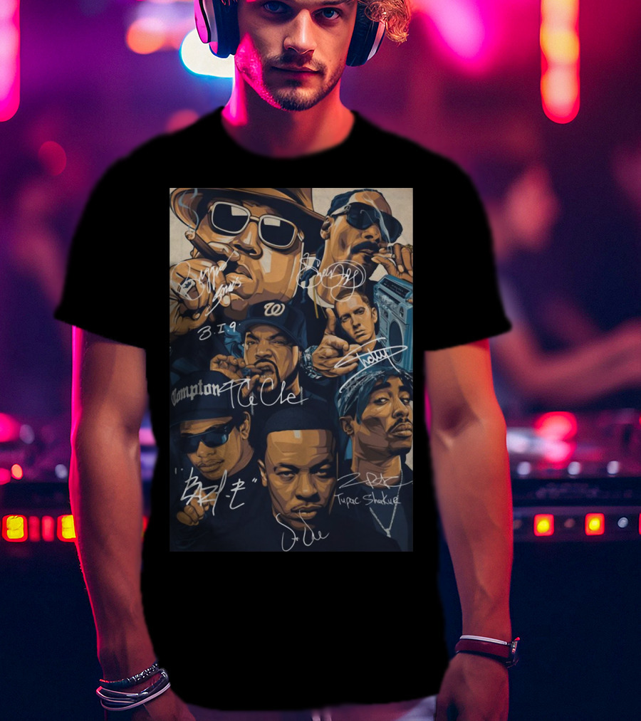Rappers Tupac Shakur Snoop Dogg Notorious B.i.g. Ice Cube Eazy-E Dr. Dre Eminem Friends T-Shirt