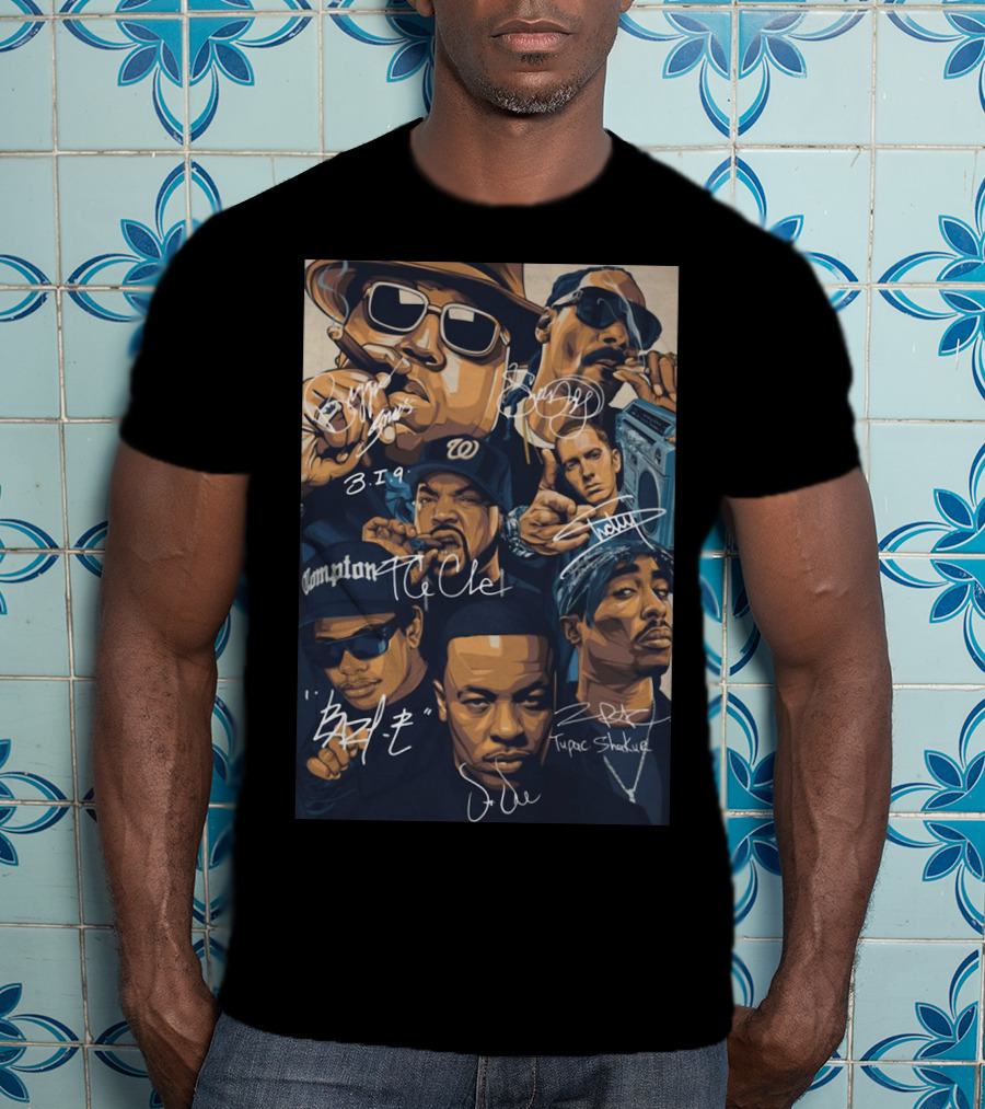 Rappers Tupac Shakur Snoop Dogg Notorious B.i.g. Ice Cube Eazy-E Dr. Dre Eminem Friends T-Shirt