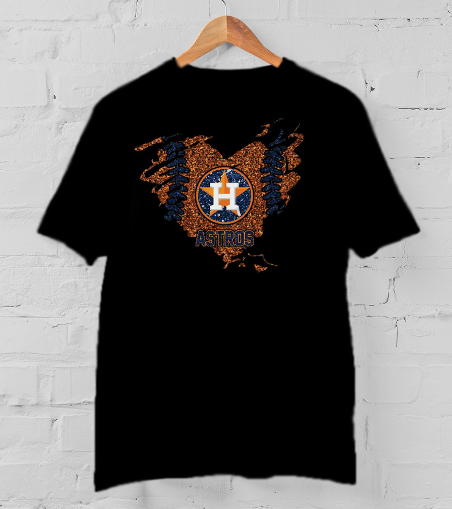 Houston Astros Glitter Heart Baseball T-Shirt
