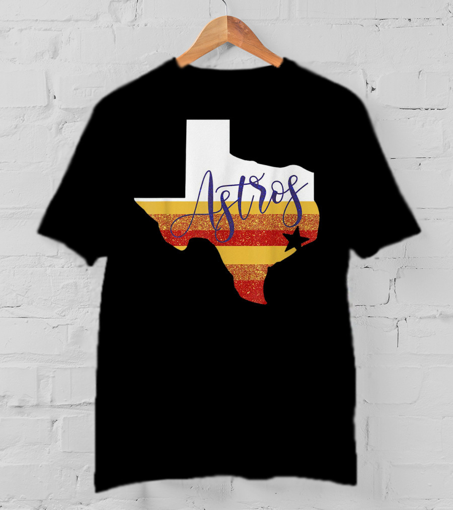 Astros Texas State Outline With Stripes And Star T-Shirt