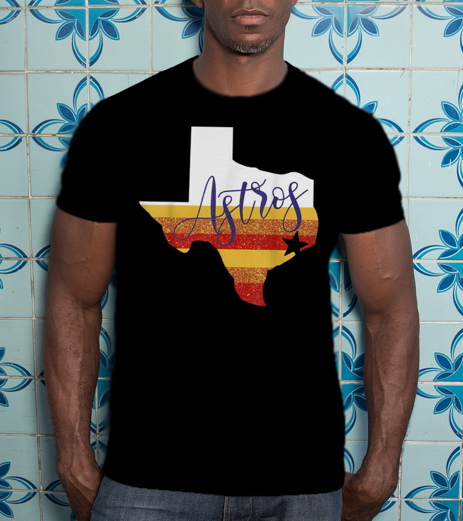 Astros Texas State Outline With Stripes And Star T-Shirt