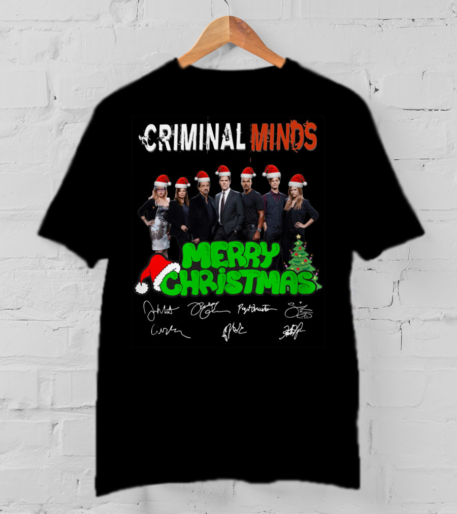 Criminal Minds Merry Christmas Santa Hats Signatures T-Shirt