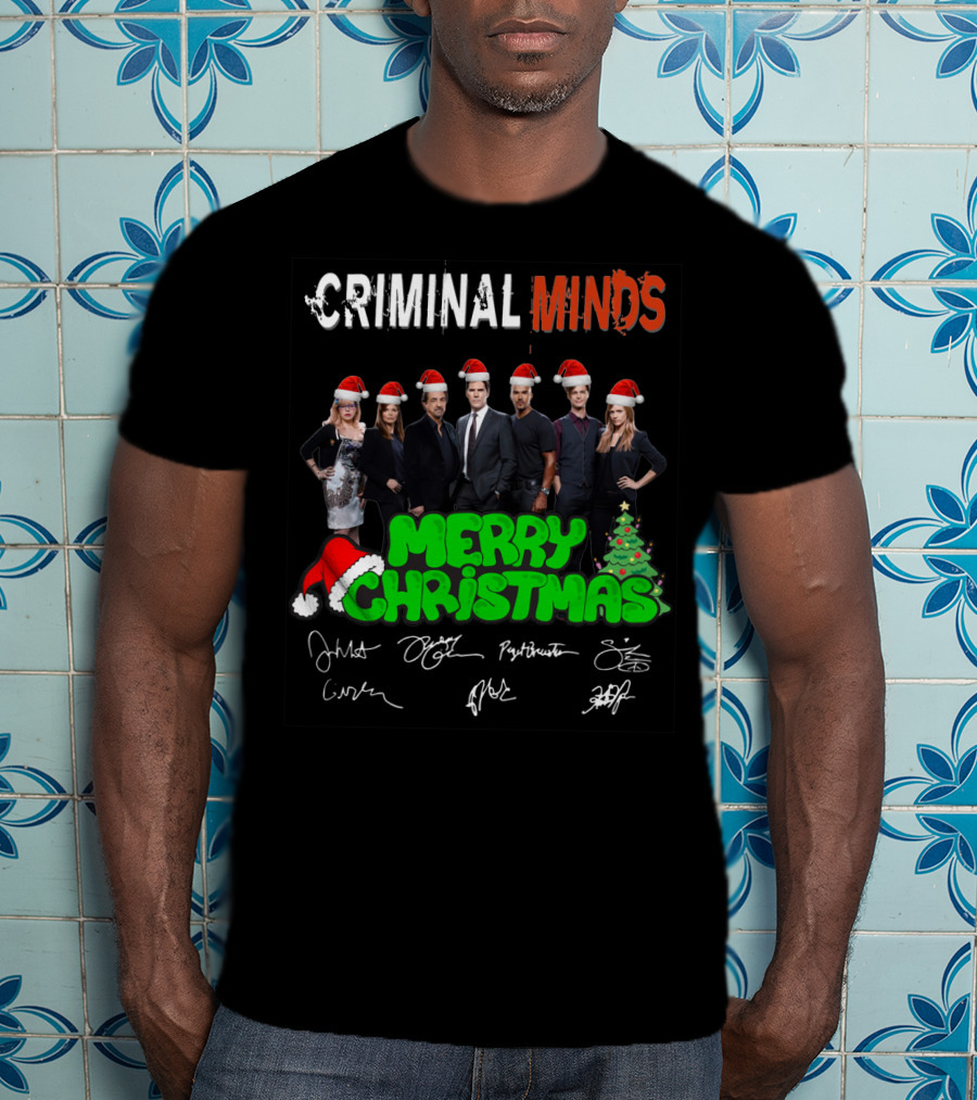 Criminal Minds Merry Christmas Santa Hats Signatures T-Shirt