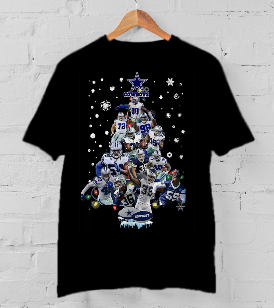 Cowboys Dallas All Members Christmas Tree Snowflakes Lights T-Shirt