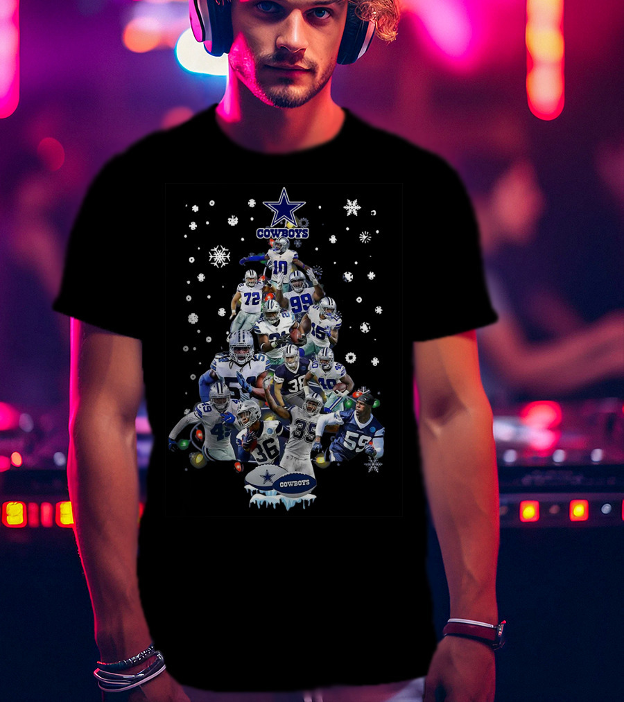 Cowboys Dallas All Members Christmas Tree Snowflakes Lights T-Shirt
