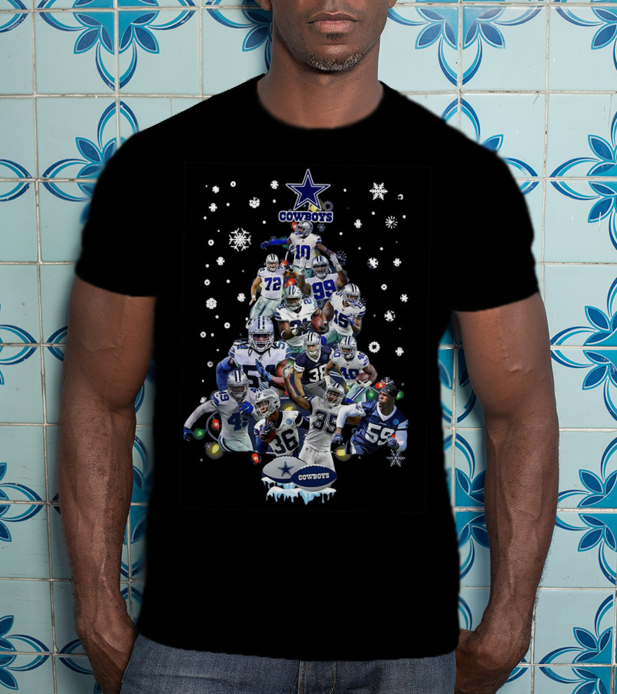Cowboys Dallas All Members Christmas Tree Snowflakes Lights T-Shirt