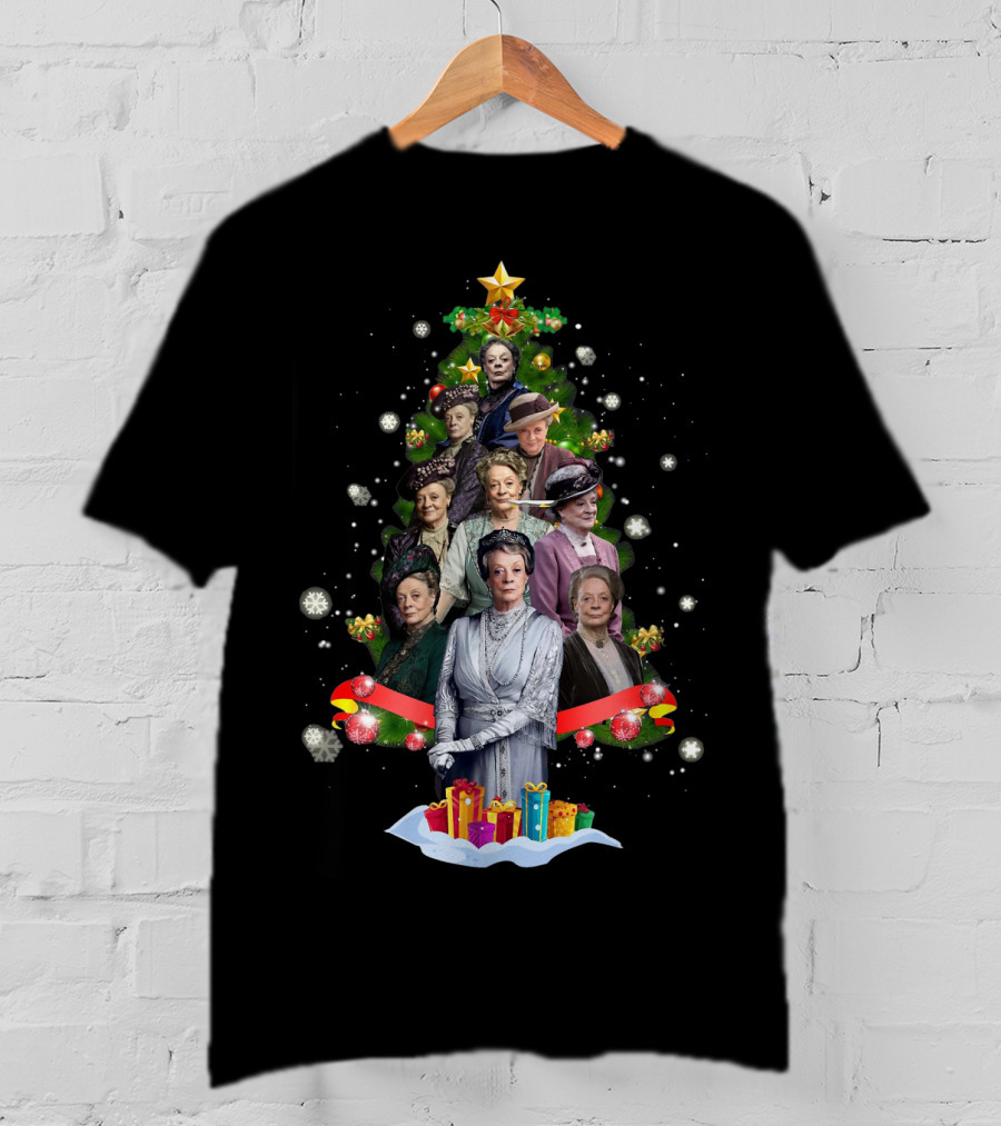 Violet Crawley Christmas Tree Character Montage With Holiday Decorations And Gifts T-Shirt
