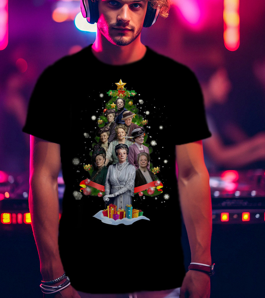 Violet Crawley Christmas Tree Character Montage With Holiday Decorations And Gifts T-Shirt