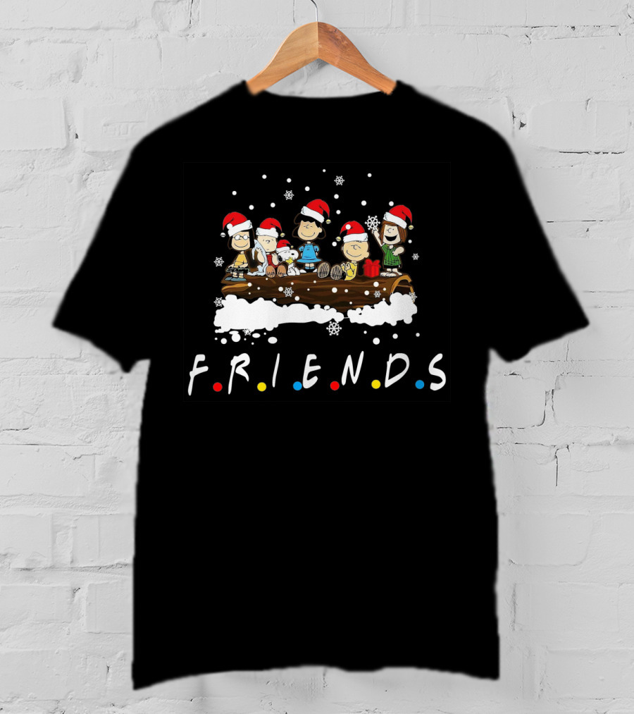 Peanuts Santa Friends Holiday Log Snowflakes T-Shirt