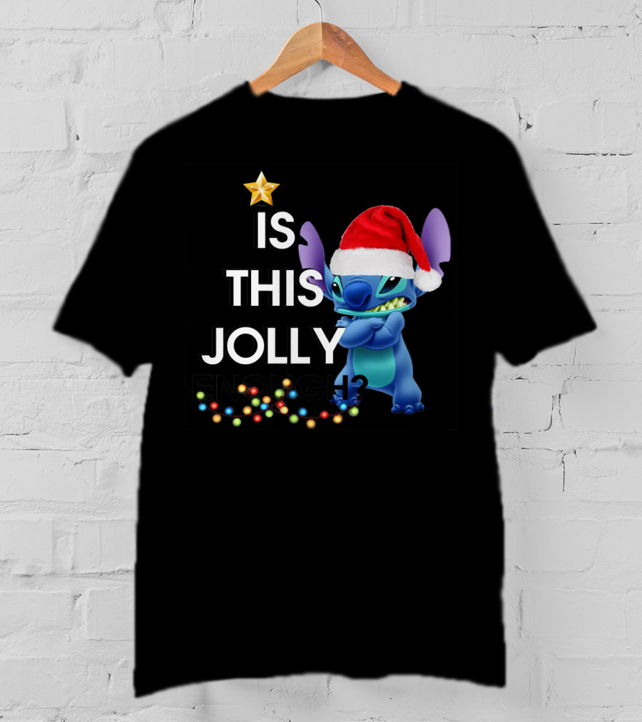 Is This Jolly Enough? Stitch With Santa Hat And Christmas Lights T-Shirt