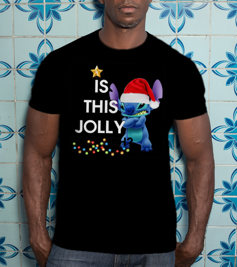 Is This Jolly Enough? Stitch With Santa Hat And Christmas Lights T-Shirt