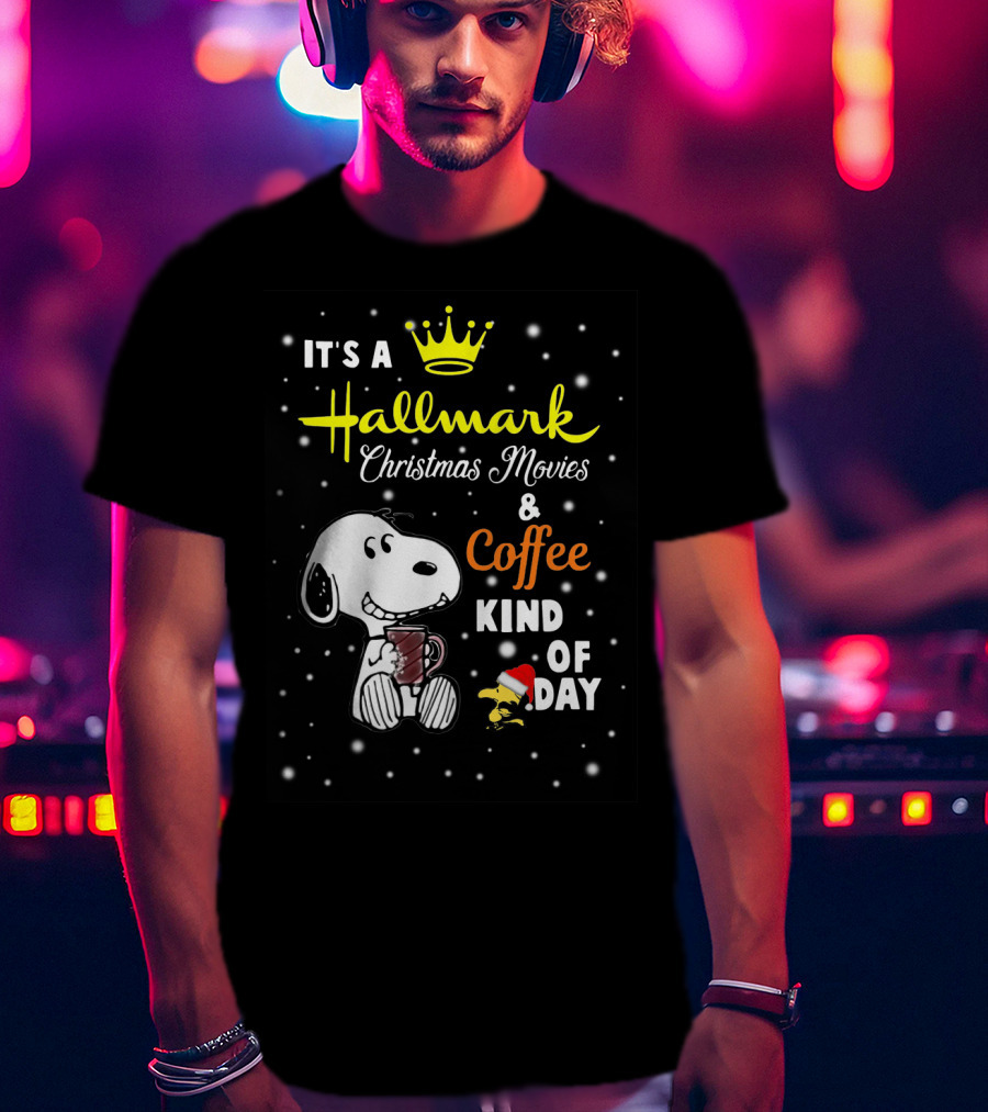 Snoopy Hallmark Christmas Movies And Coffee Kind Of Day Snowflakes T-Shirt