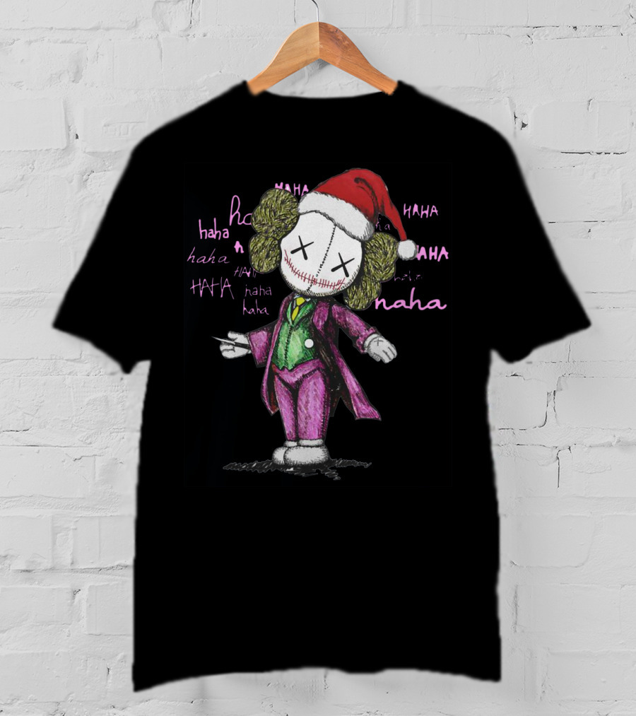 Santa Joker Kaws Haha Clown Character In Festive Hat With Laughing Text T-Shirt