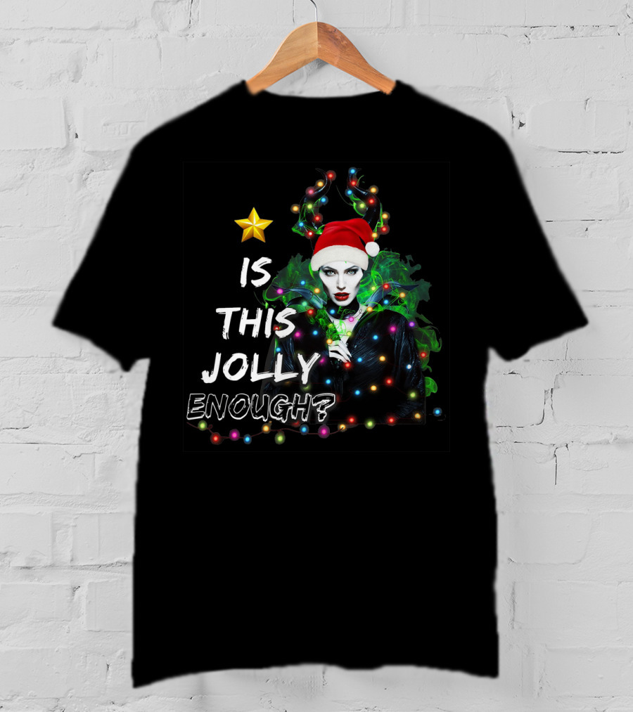 Santa Maleficent Is This Jolly Enough With Lights And Santa Hat T-Shirt