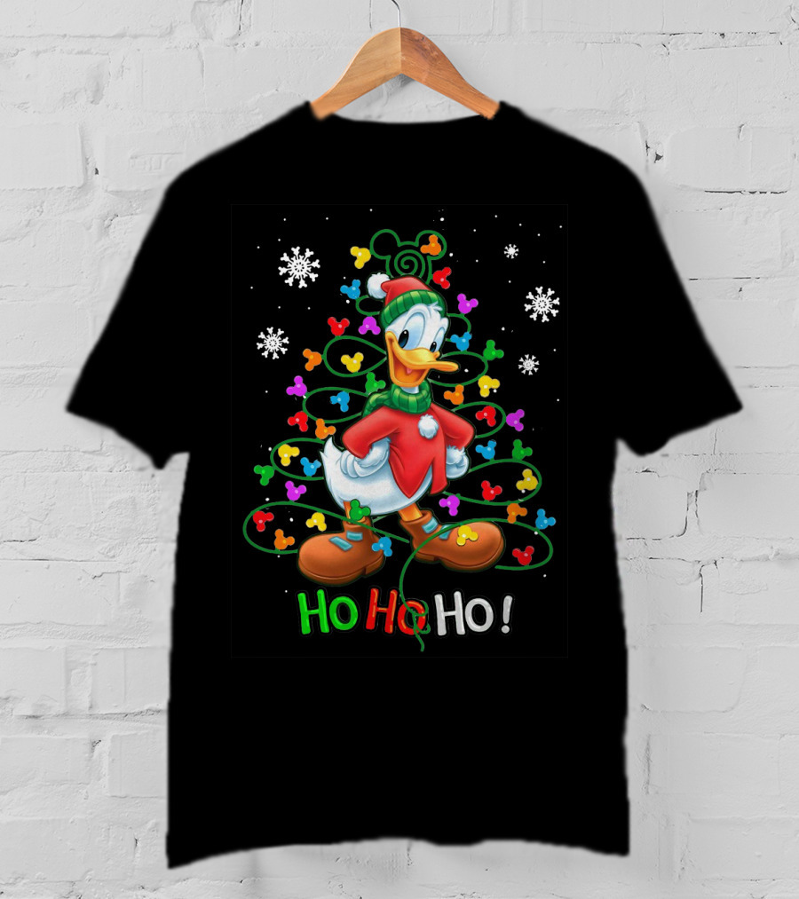 Donald Duck Ho Ho Ho Christmas Lights Snowflakes T-Shirt