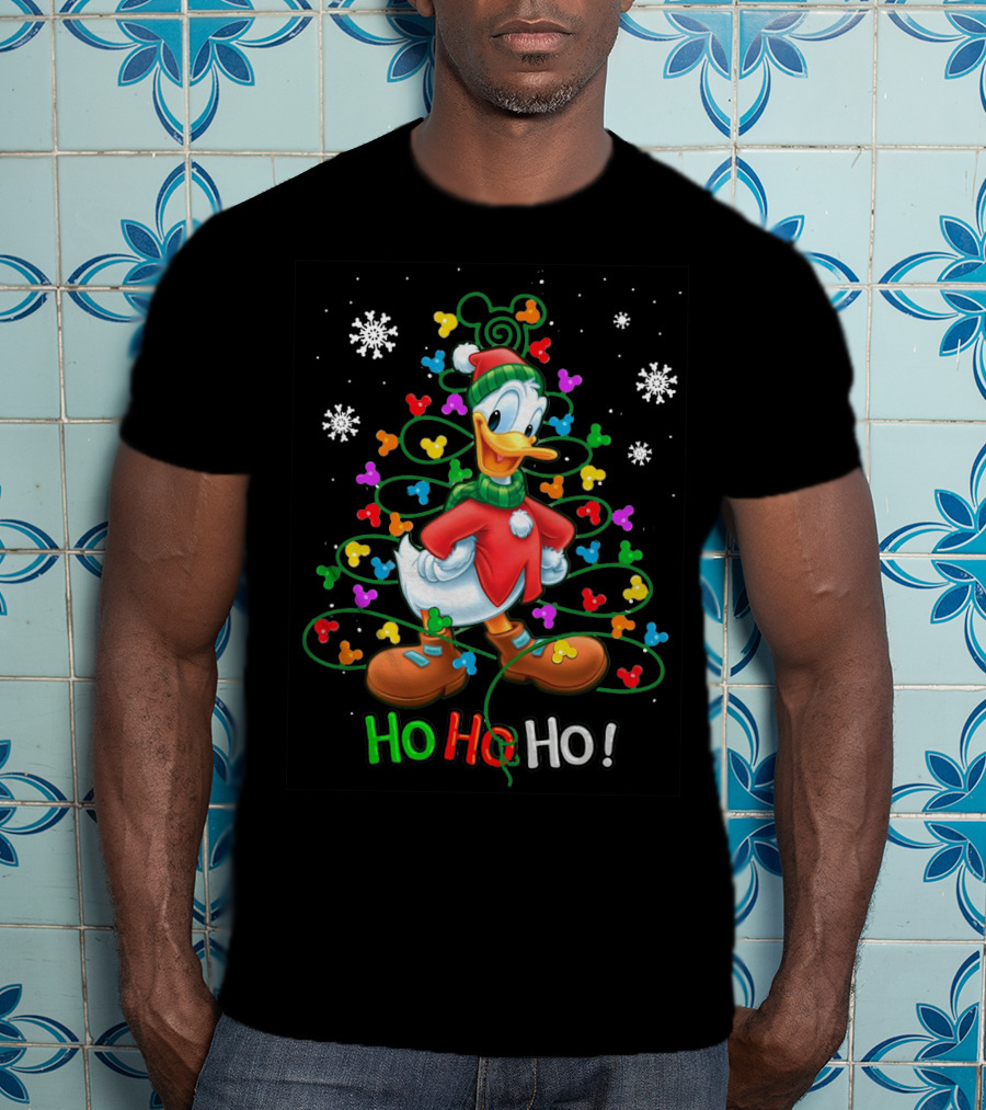 Donald Duck Ho Ho Ho Christmas Lights Snowflakes T-Shirt
