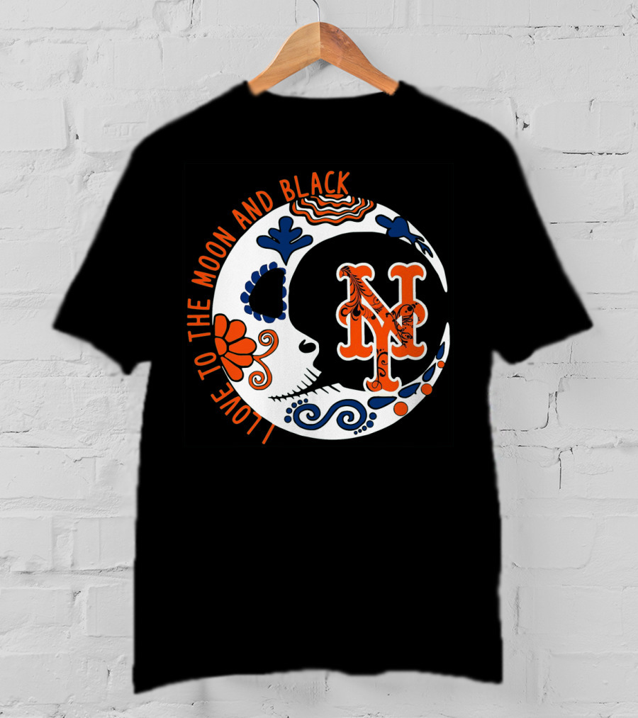 New York Mets I Love To The Moon And Black T-Shirt