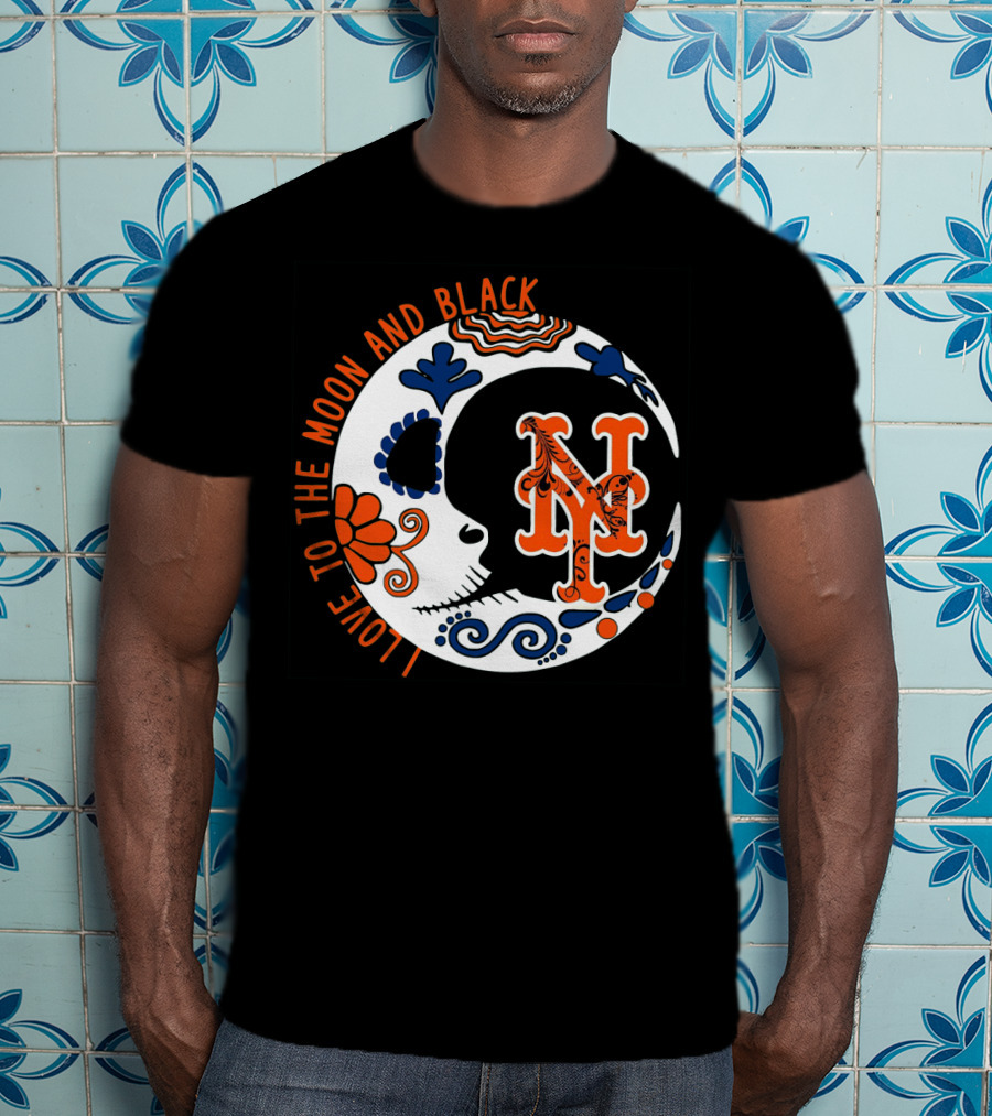 New York Mets I Love To The Moon And Black T-Shirt