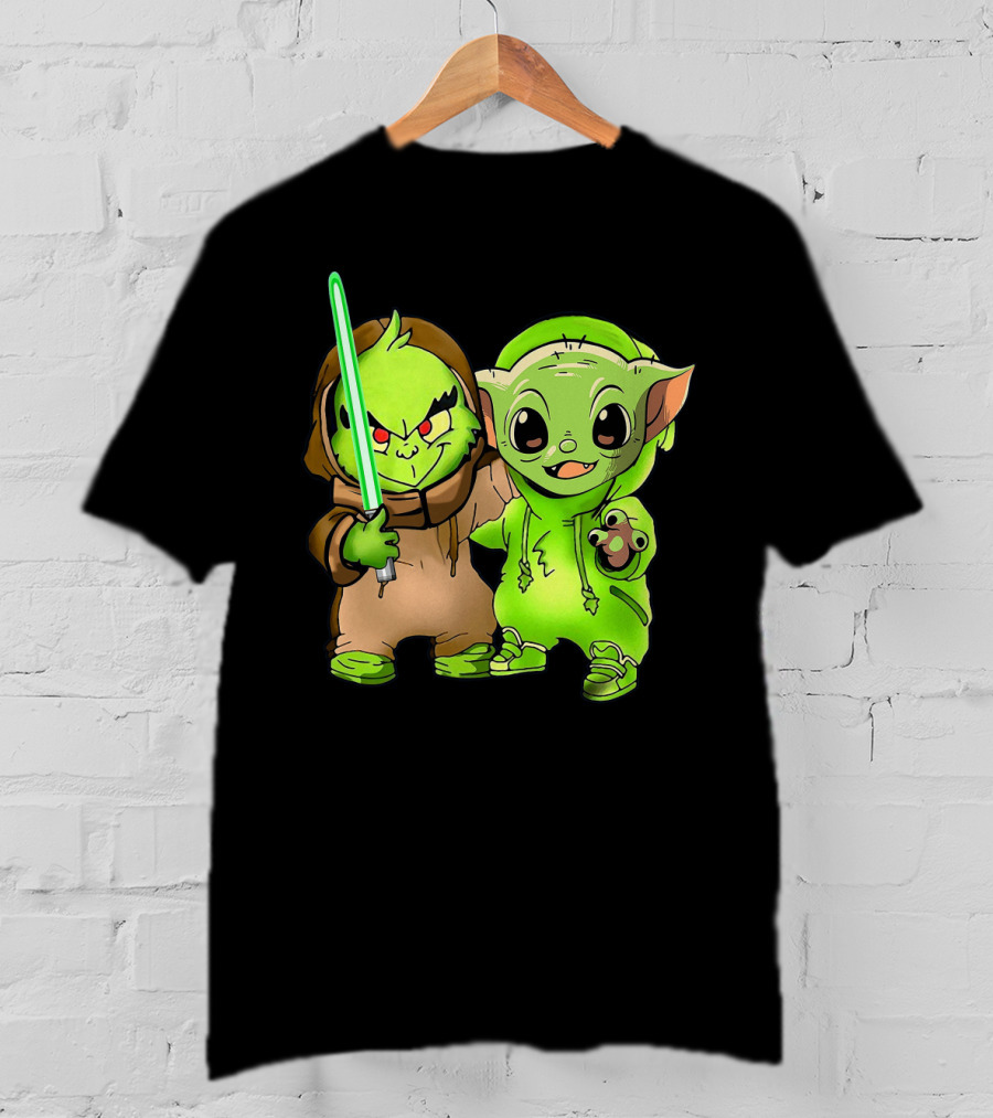 Baby Yoda And Baby Grinch Lightsaber Duo T-Shirt