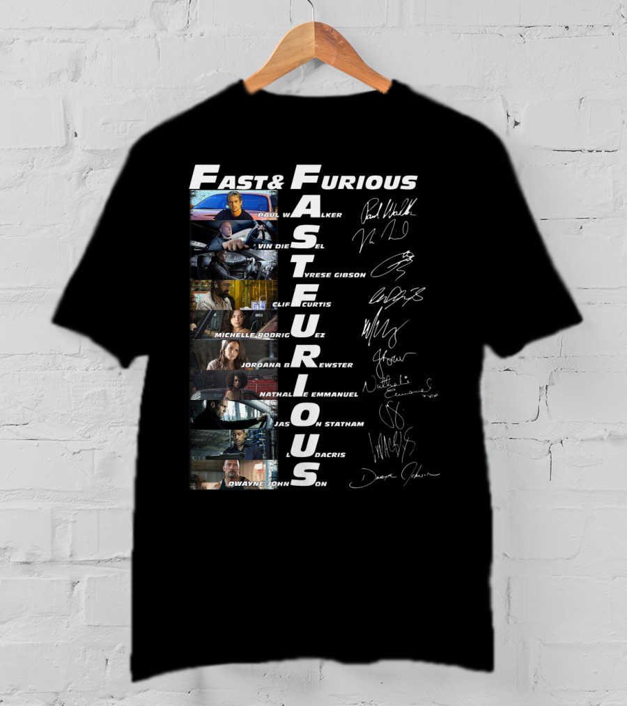 Fast And Furious Paul Walker Vin Diesel Tyrese Gibson Michelle Rodriguez Jordana Brewster Nathalie Emmanuel Jason Statham Ludacris Dwayne Johnson T-Shirt