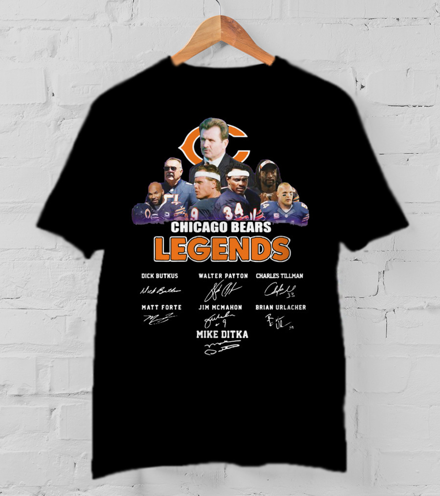 Chicago Bears Legends Dick Butkus Walter Payton Charles Tillman Matt Forte Jim Mcmahon Brian Urlacher Mike Ditka T-Shirt