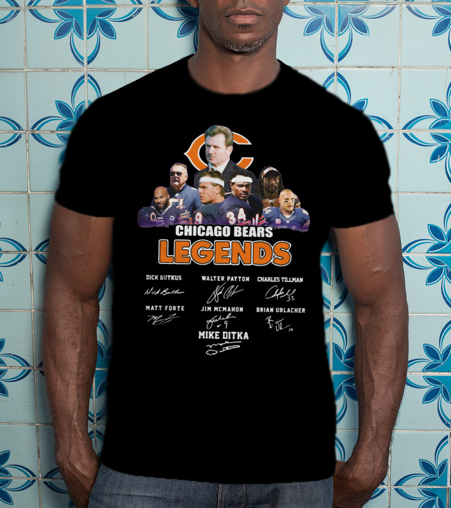 Chicago Bears Legends Dick Butkus Walter Payton Charles Tillman Matt Forte Jim Mcmahon Brian Urlacher Mike Ditka T-Shirt