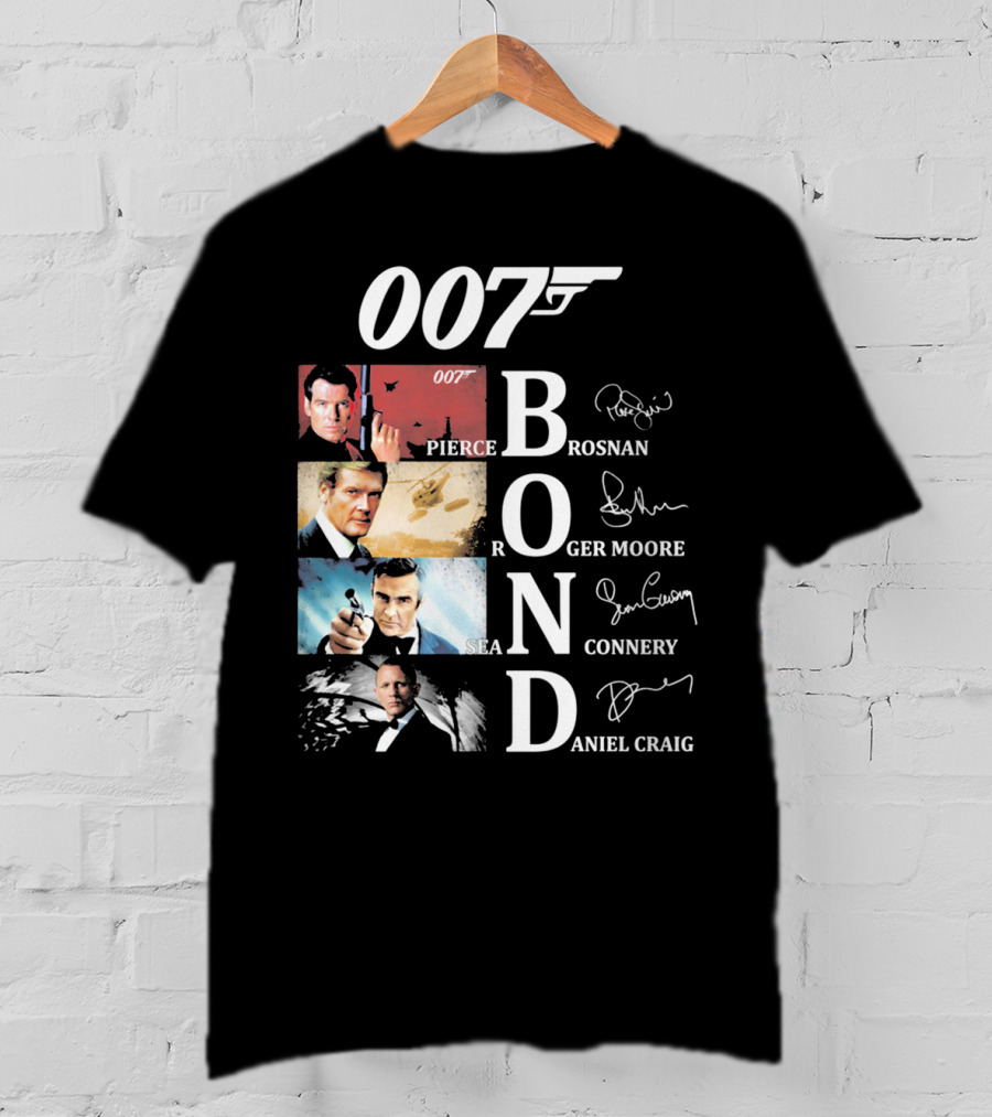 Bond Evolution Pierce Brosnan Roger Moore Sean Connery Daniel Craig T-Shirt