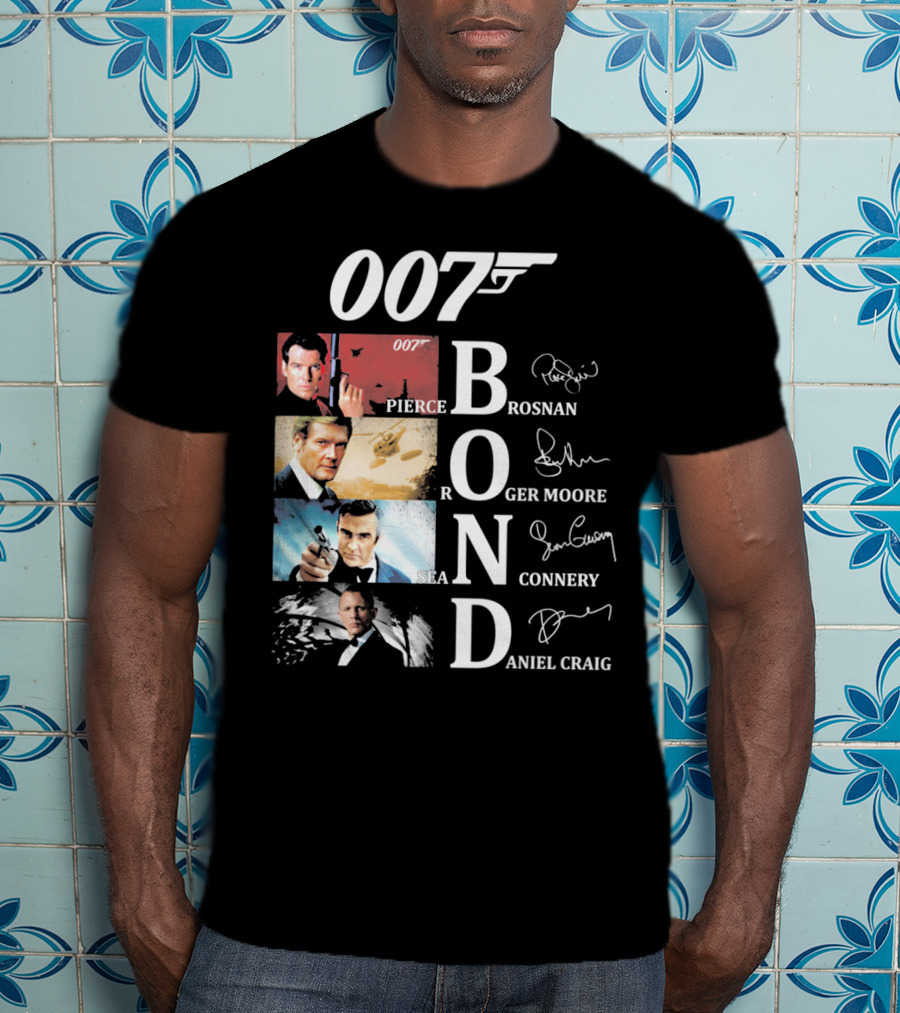 Bond Evolution Pierce Brosnan Roger Moore Sean Connery Daniel Craig T-Shirt