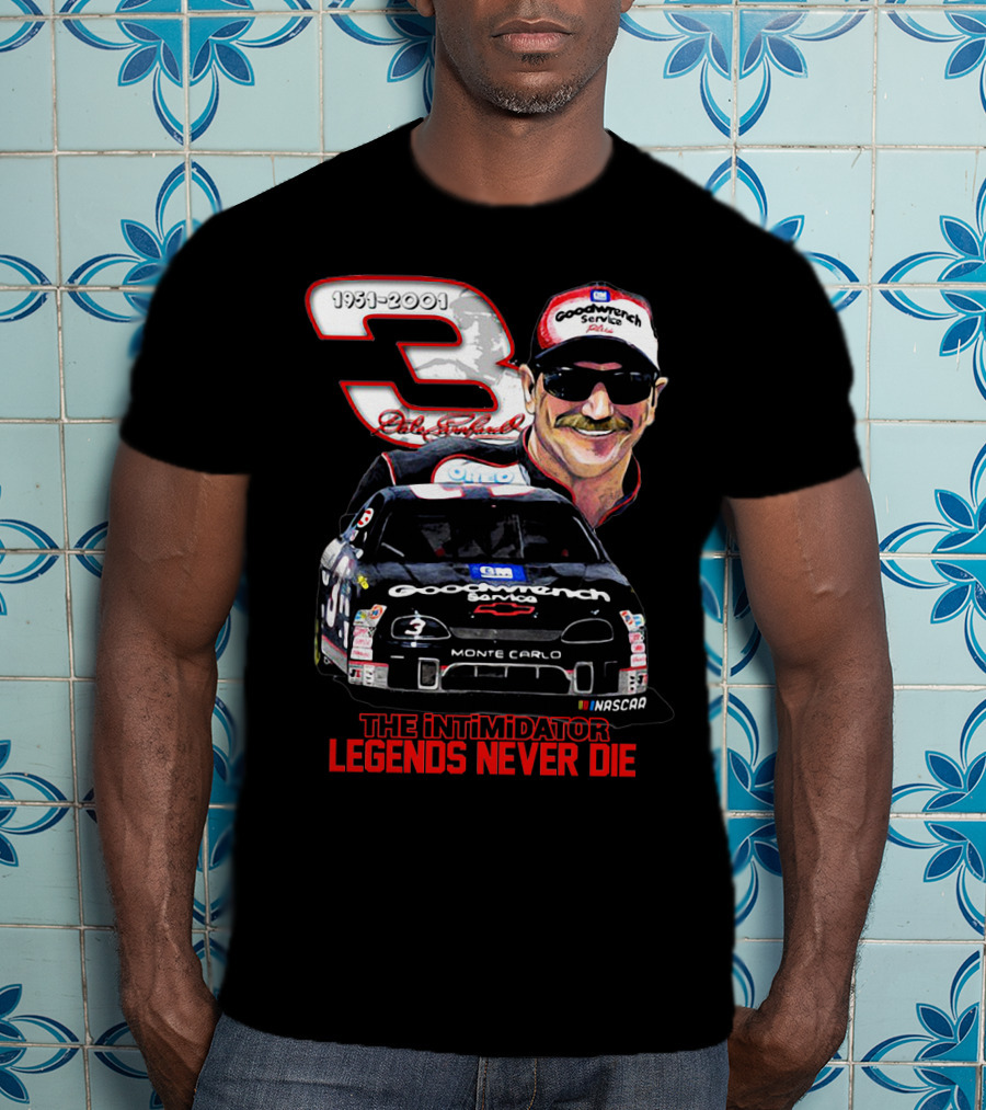 Dale Earnhardt 3 Goodwrench Service The Intimidator Legends Never Die 1951-2001 Monte Carlo T-Shirt