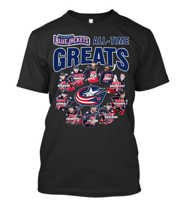 Columbus Blue Jackets All-Time Greats Artemi Panarin Rick Nash Seth Jones Sergei Bobrovsky Cam Atkinson Boone Jenner Sergei Fedorov Ryan Johansen Nick Foligno Zach Werenski T-Shirt