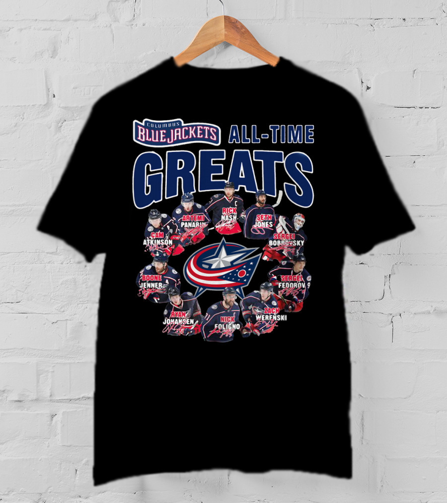Columbus Blue Jackets All-Time Greats Artemi Panarin Rick Nash Seth Jones Sergei Bobrovsky Cam Atkinson Boone Jenner Sergei Fedorov Ryan Johansen Nick Foligno Zach Werenski T-Shirt