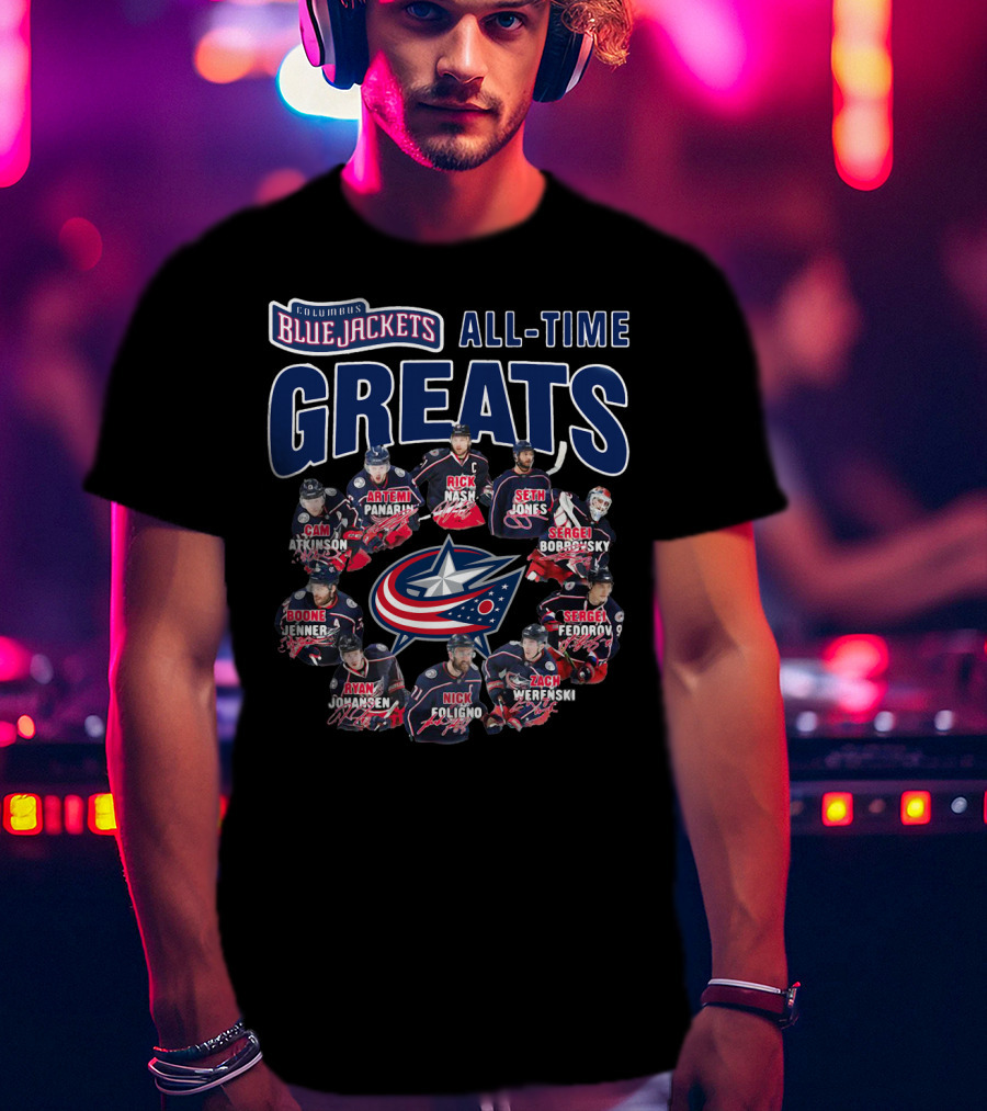 Columbus Blue Jackets All-Time Greats Artemi Panarin Rick Nash Seth Jones Sergei Bobrovsky Cam Atkinson Boone Jenner Sergei Fedorov Ryan Johansen Nick Foligno Zach Werenski T-Shirt