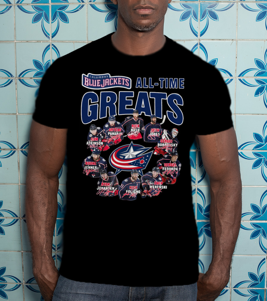Columbus Blue Jackets All-Time Greats Artemi Panarin Rick Nash Seth Jones Sergei Bobrovsky Cam Atkinson Boone Jenner Sergei Fedorov Ryan Johansen Nick Foligno Zach Werenski T-Shirt