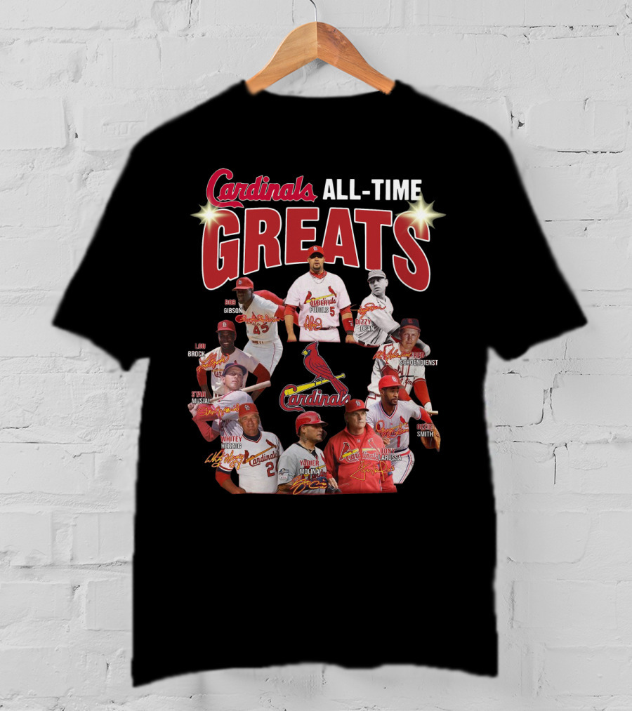Cardinals All-Time Greats Legends Bob Gibson Lou Brock Stan Musial Ozzie Smith Tony La Russa T-Shirt