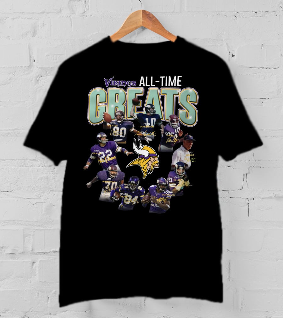 Vikings All-Time Greats Fran Tarkenton Chris Carter Paul Krause Randy Moss Adrian Peterson T-Shirt