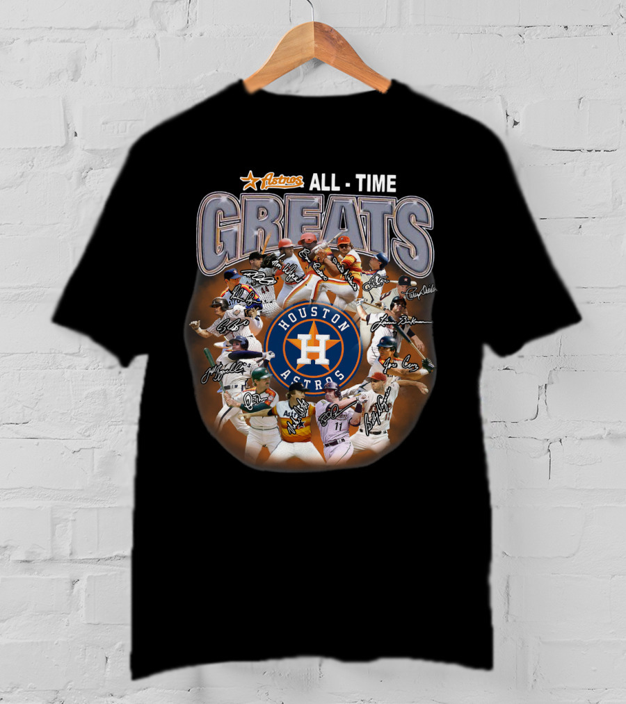 Houston Astros All Time Greats Players Featuring Iconic Signatures And Team Emblem T-Shirt