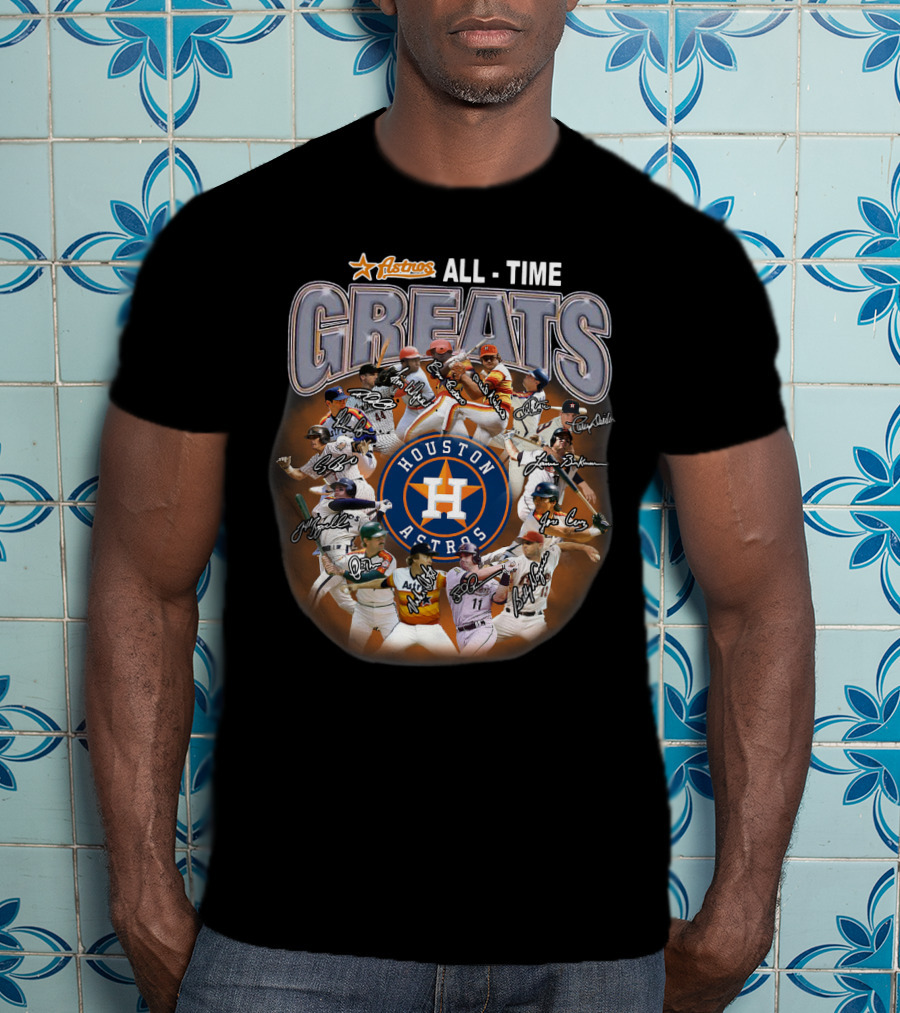 Houston Astros All Time Greats Players Featuring Iconic Signatures And Team Emblem T-Shirt