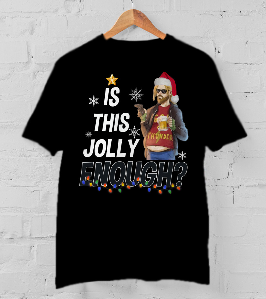 Is This Jolly Enough Thor Thunder Santa Hat Retro Holiday T-Shirt