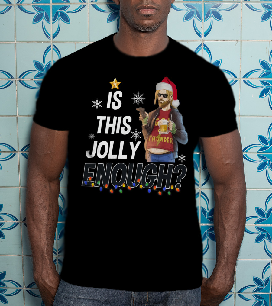 Is This Jolly Enough Thor Thunder Santa Hat Retro Holiday T-Shirt