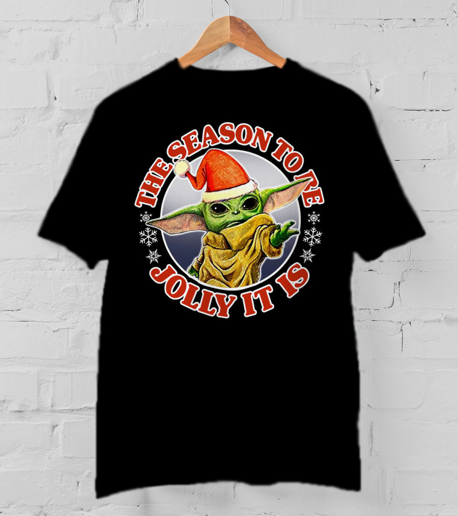 The Season To Be Jolly It Is Baby Yoda Santa Hat Snowflakes T-Shirt