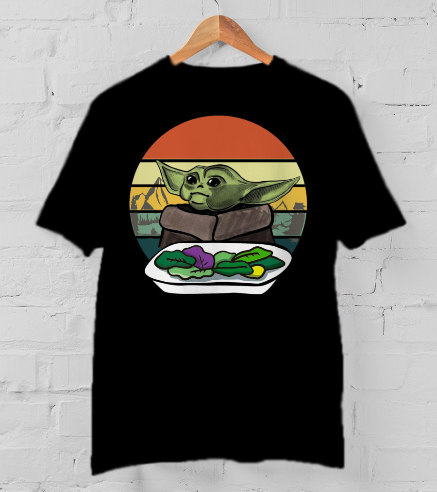 Baby Yoda Yelling At The Table Mountains 70s Sunset Forest T-Shirt