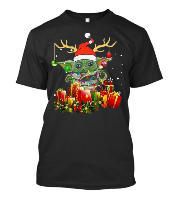 Christmas Baby Yoda Reindeer Antlers Gifts The Mandalorian T-Shirt