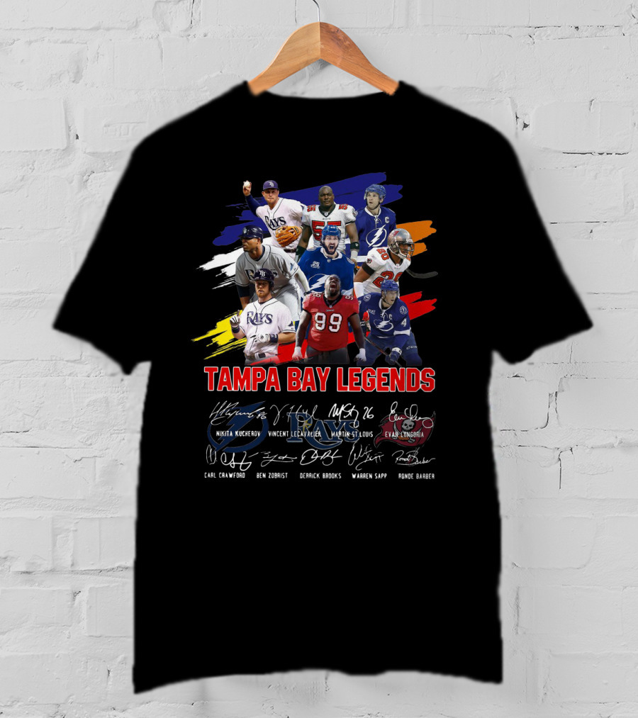 Tampa Bay Legends Rays Lightning Buccaneers Kucherov Lecavalier St. Louis Longoria Crawford Zobrist Brooks Sapp Barber T-Shirt