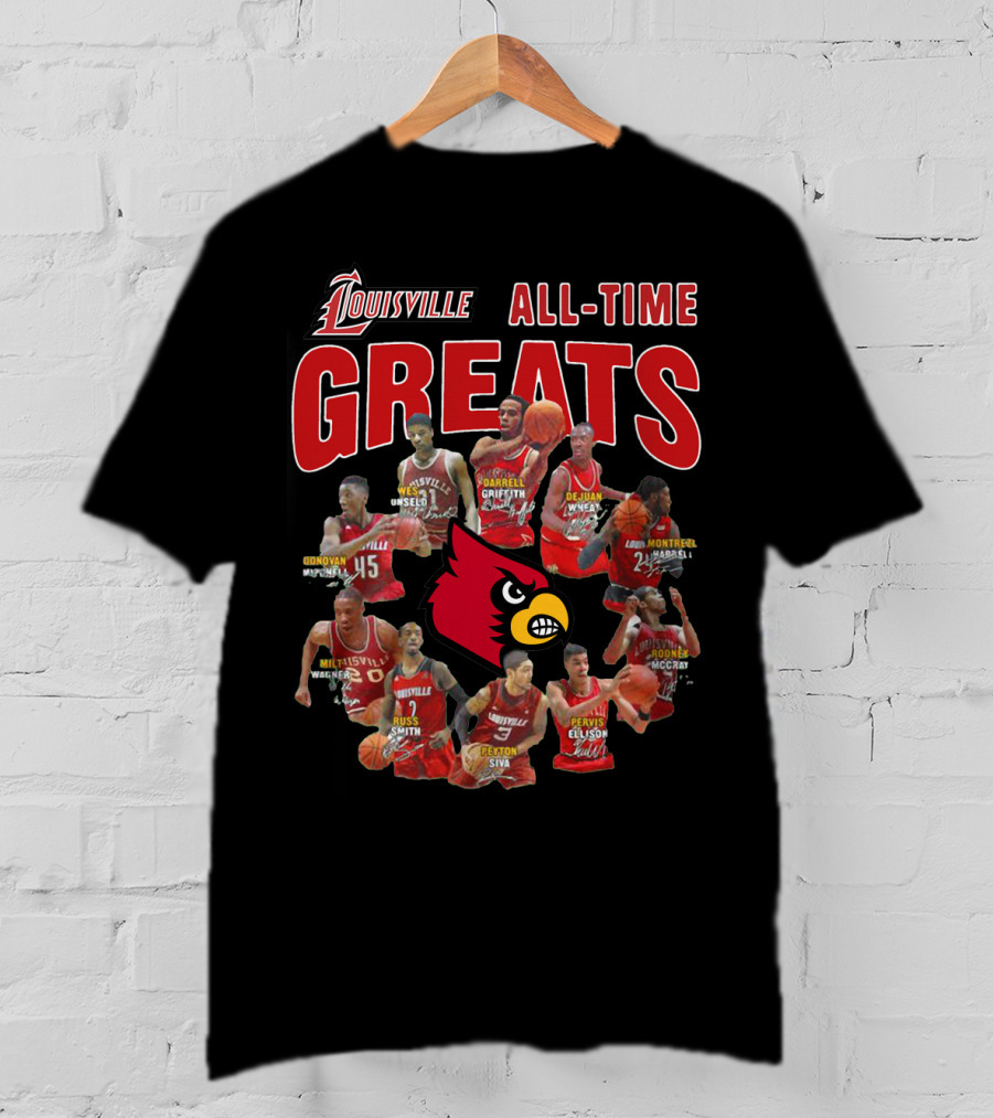 Louisville Cardinals Basketball All-Time Greats Legends Unseld Griffith Siva T-Shirt