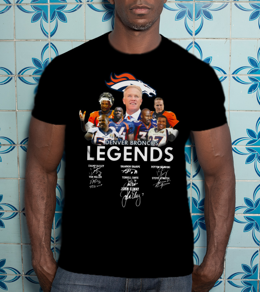 Denver Broncos Legends John Elway Peyton Manning Von Miller Terrell Davis Shannon Sharpe Steve Atwater Champ Bailey T-Shirt