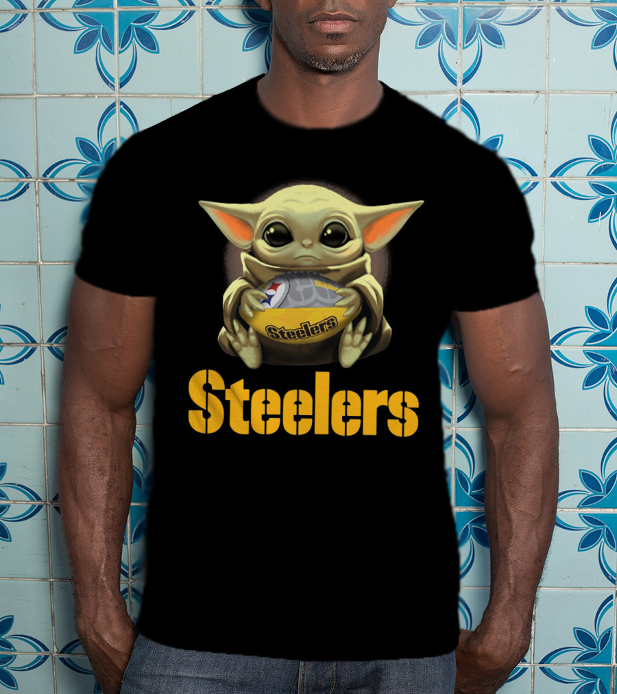 Baby Yoda Steelers Hug Football T-Shirt
