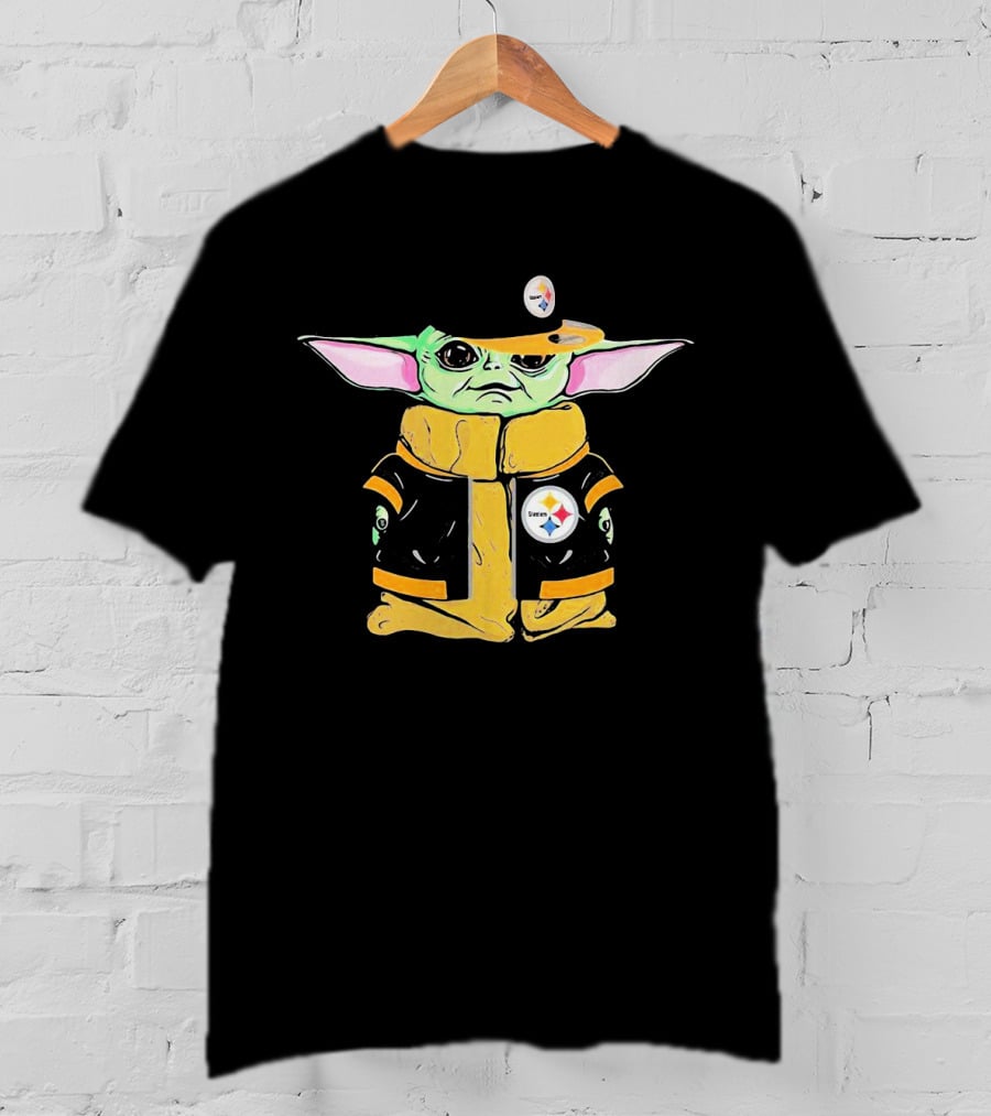 Baby Yoda Wearing Pittsburgh Steelers Hat And Jacket T-Shirt