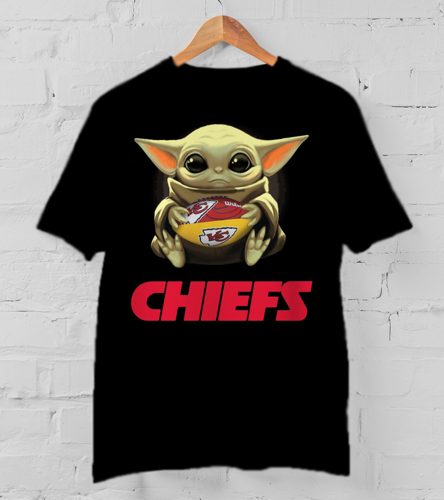 Baby Yoda Hugging Kansas City Chiefs Football T-Shirt