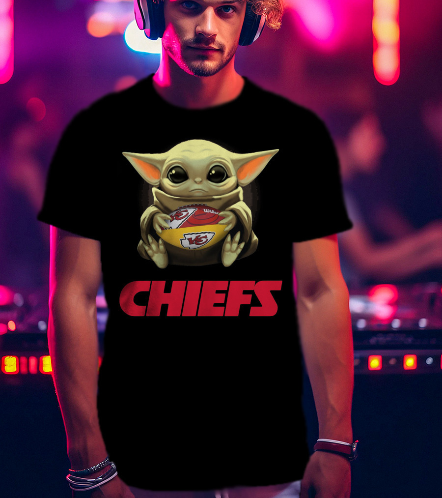 Baby Yoda Hugging Kansas City Chiefs Football T-Shirt