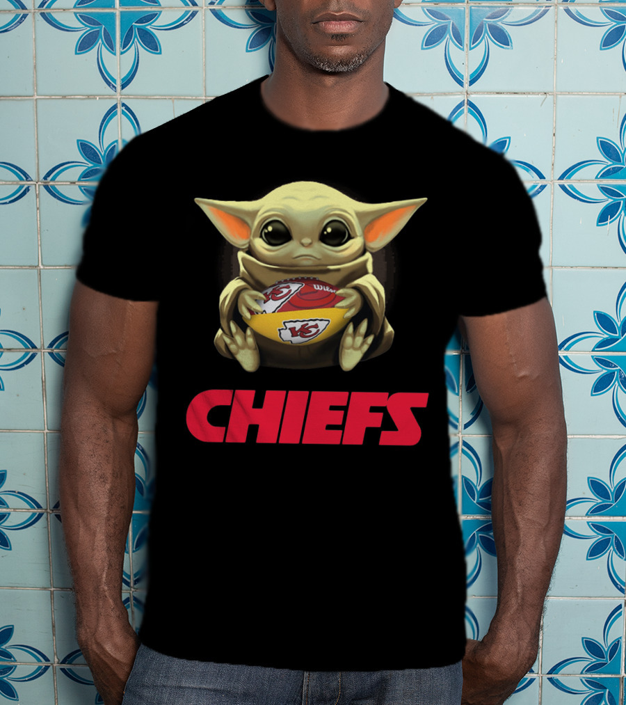 Baby Yoda Hugging Kansas City Chiefs Football T-Shirt